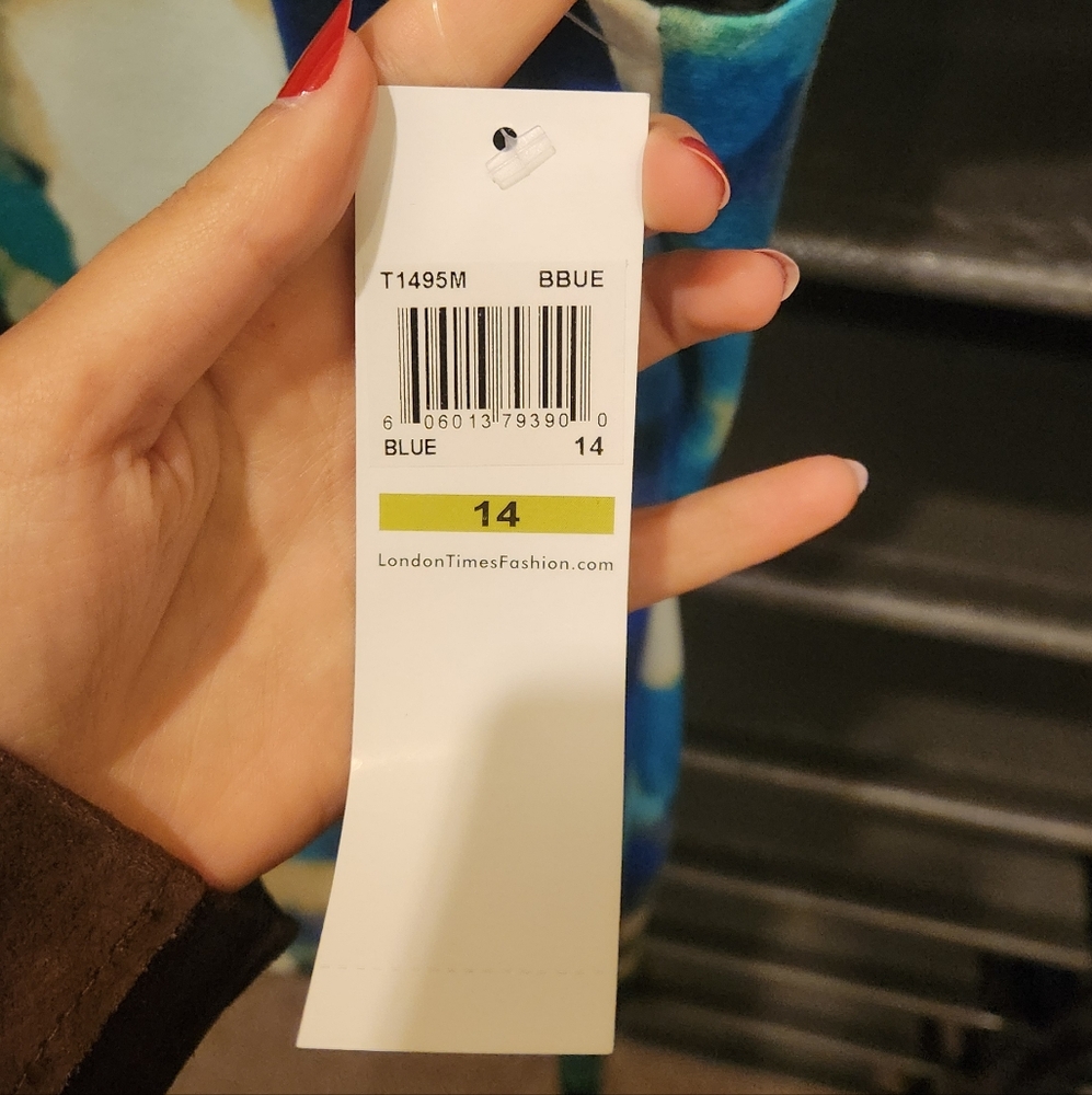 NWT London Times Abstract Floral Vibrant Blue and White Shift Midi Dress - Picture 3 of 5